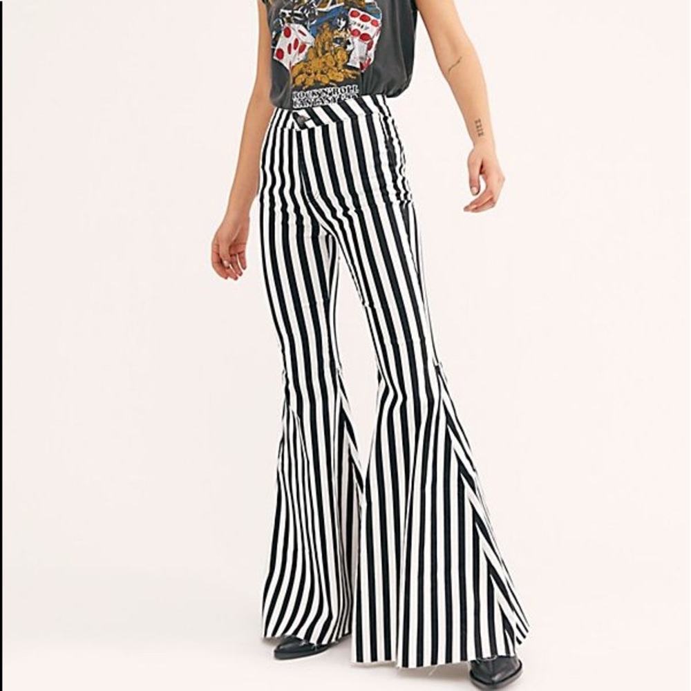 Black and White Free people Flare Jeans